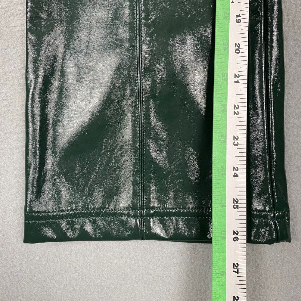 7 For All Mankind High Rise Shiny Faux Leather Flare Pant Women M Dark Green NWT - Picture 12 of 13